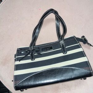 Kate Spade Black and Cream Striped Satchel